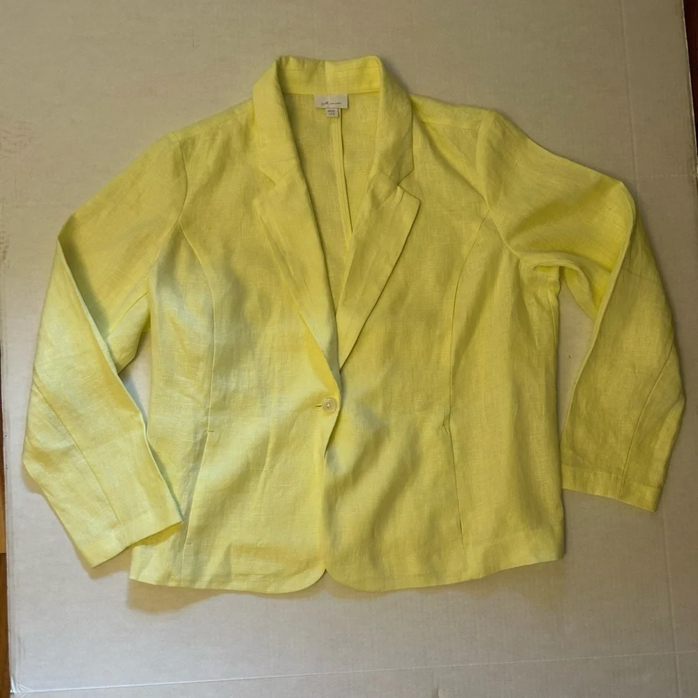 J.Jill Love Linen women's single button Yellow blazer Jacket Sz-PL.  S13‎